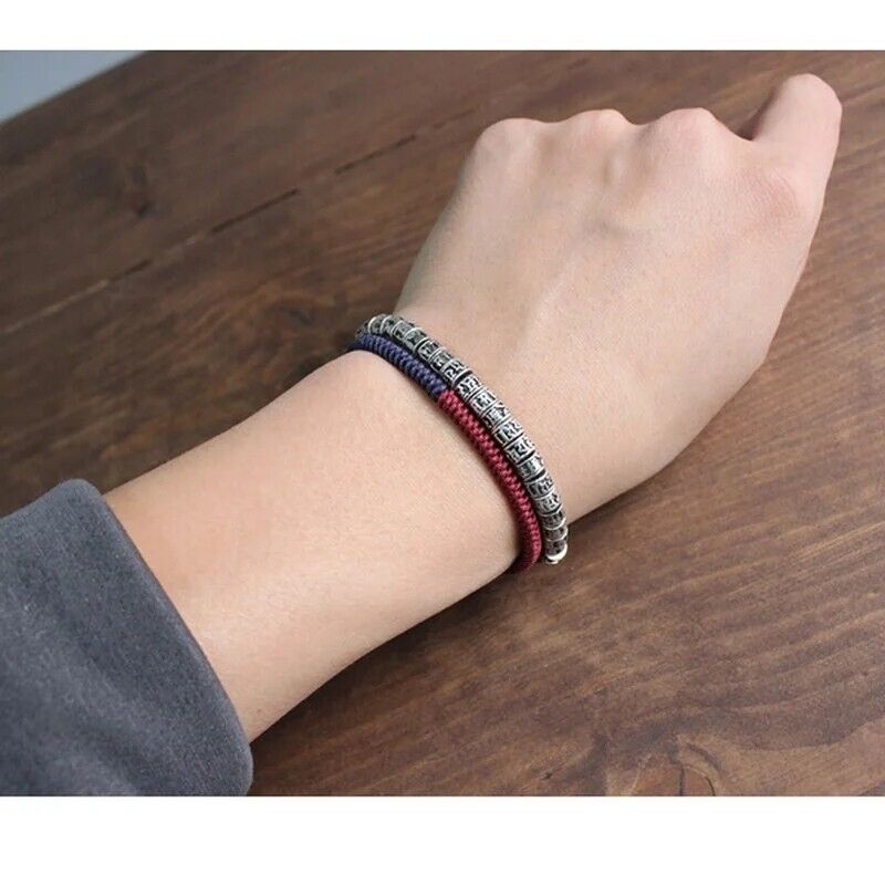 Men Bracelets Brass Traditional Tibetan Buddhism Six Words Mantra Amulets Beaded