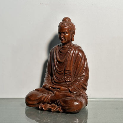 Vintage Chinese Wood Ornaments Boxwood Carving Tathagata Buddha Statue Sculpture