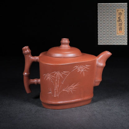 l-0Chinese Yixing Zisha Clay Handmade Exquisite Teapot （竹舟 底款：朱可心）