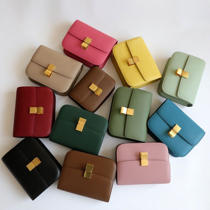 Classic Genuine Cow Leather Flap Crossbody Bag Box Shoulder Purse Flap Green Red