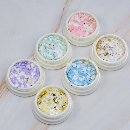 Nail Art Glitter Sequin 6Pcs Ultra-Thin Mica Powder Flakes With Gold Foil Slices
