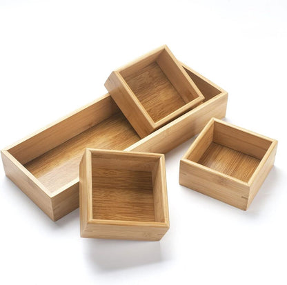 Bamboo Drawer Organizer Desk Storage Box Storage Bins Office Desk Drawer 4 Boxes