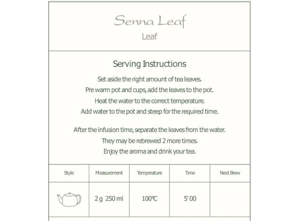 Senna Leaves Organic Herbal Tea - Whole Leaf - 250g