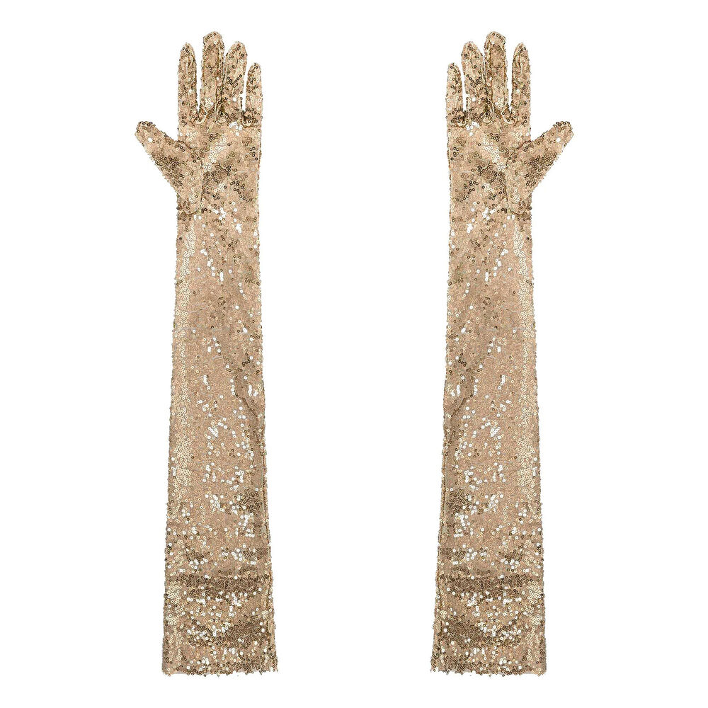 Women Gloves Vintage Shiny Sequin Finger Elbow Length Long Mittens Opera Costume