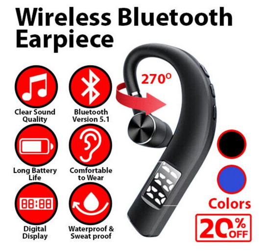 Trucker Headset Wireless Bluetooth 5.0 Earpiece Noise Cancelling Earbuds Mic New