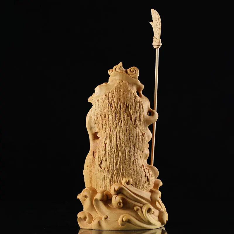 15/30cm Guan Gong Figure Solid Wood statue Guanyu Sits Under Pine Tree FengShui