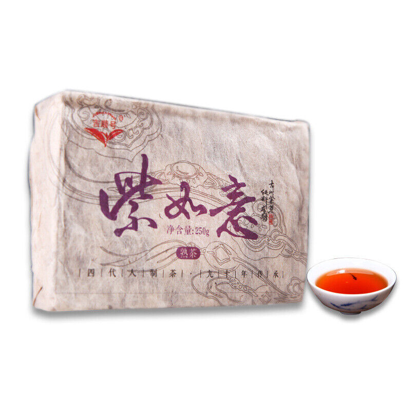 Natural Pu-Erh Ripe Tea Purple Bud Fermented Tea Brick Black Tea 250g-