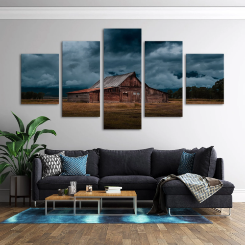 Wooden barn Natural landscape 5 Piece Canvas Print Wall Art Home Decor Cuadros