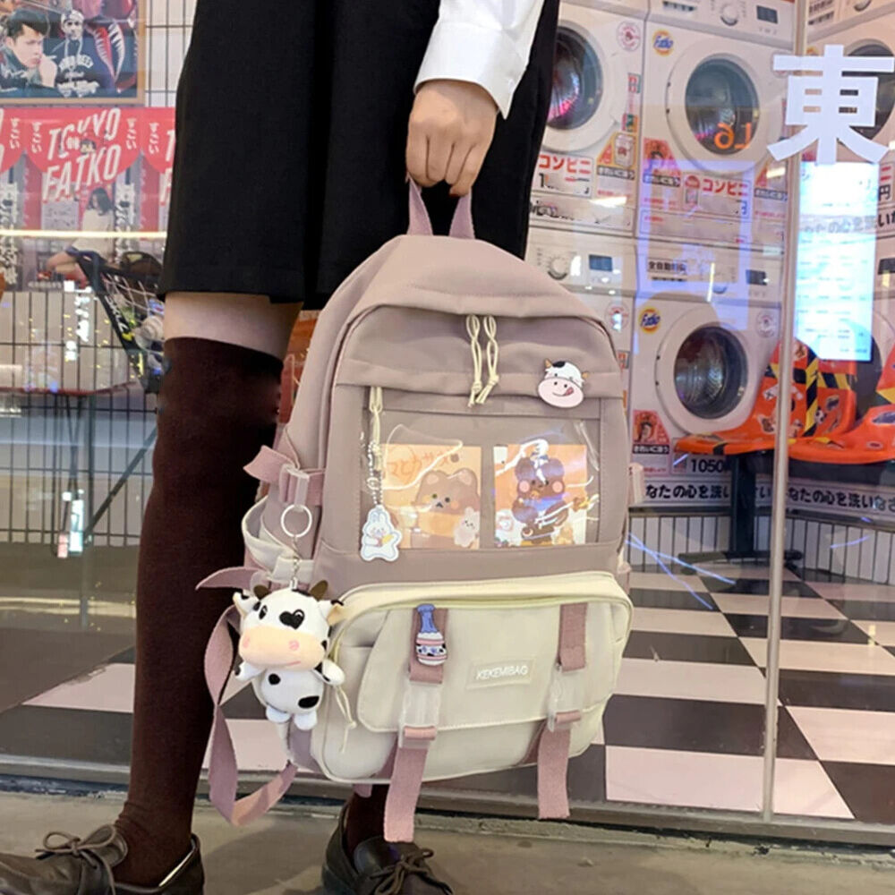 Students School Bags Canvas Backpack Patchwork Women