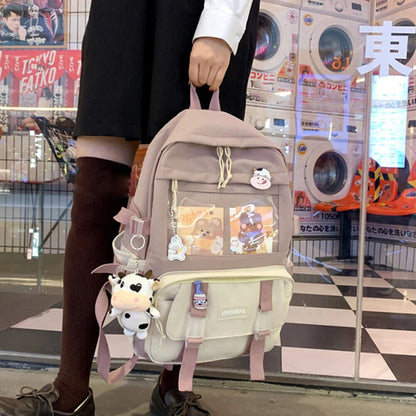 Students School Bags Canvas Backpack Patchwork Women
