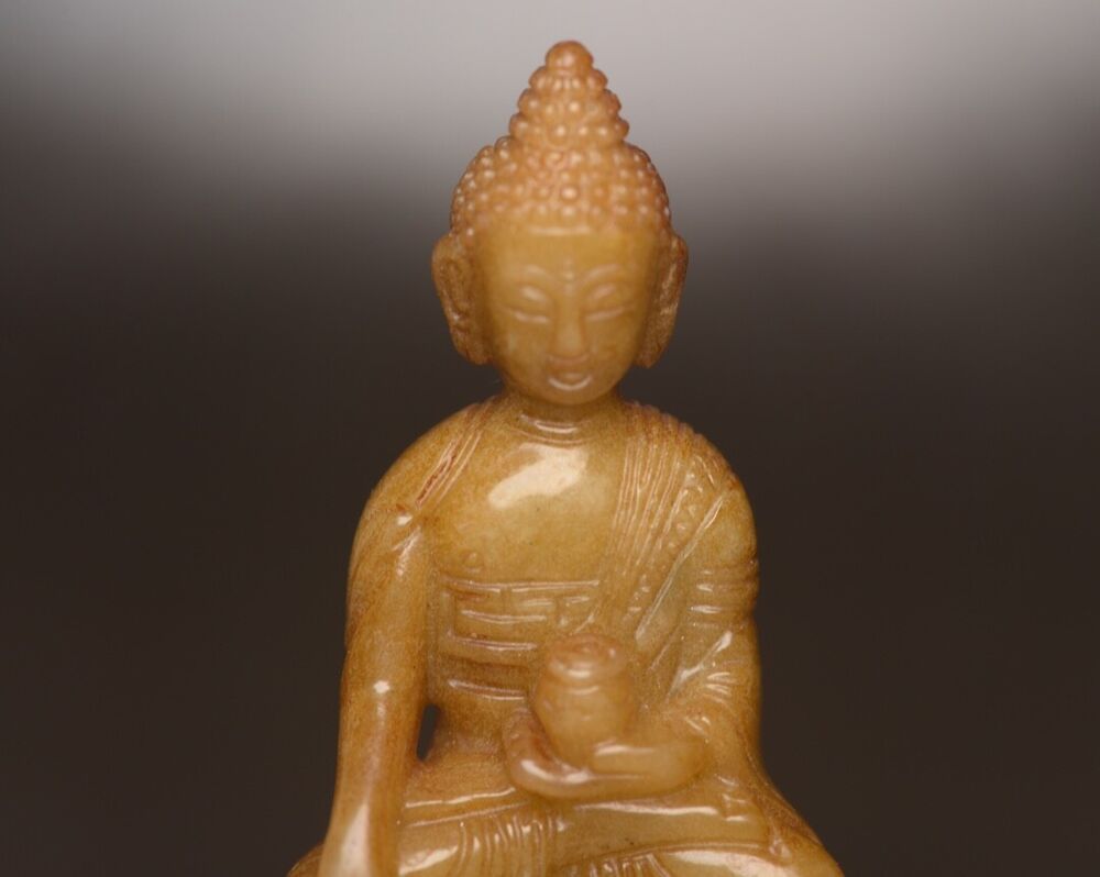 Antique Chinese Hetian Jade Hand Carving Buddha Statue Decor Collections Artwork