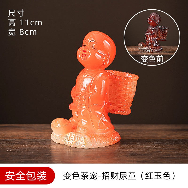 11cm Resin Little Monk Change Color Tea Pet Tea Set Ornament Chinese Retro
