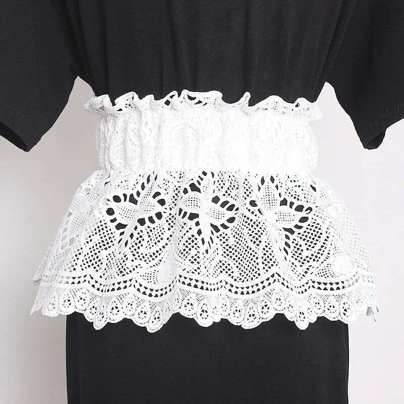 Women Wide Belt Girdle Button Design Thin Versatile Elastic Waist Lace Wear 60cm