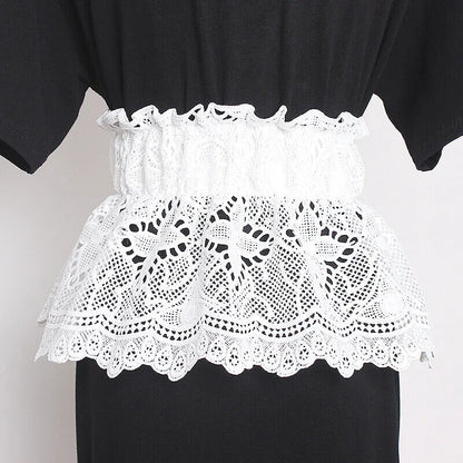 Women Wide Belt Girdle Button Design Thin Versatile Elastic Waist Lace Wear 60cm