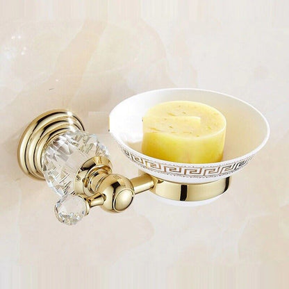 Luxury Crystal Bathroom Accessories Gold Polished Brass Wall Bath Hardware Sets