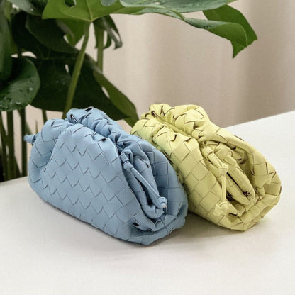 Woven Ruched Microfiber Leather Mini Pouch Clutch Bag Crossbody Shoulder Purse