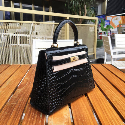 19/22/25cm Croc Effect Real Leather Flap Shoulder bag Tote Clutch Purse Fashion