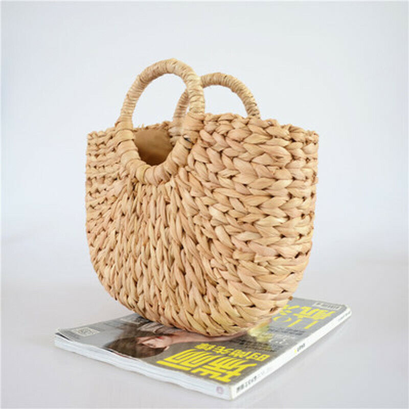 Women Retro Wicker Handbag Bags Totes Beach Summer Straw Woven Rattan Basket Bag