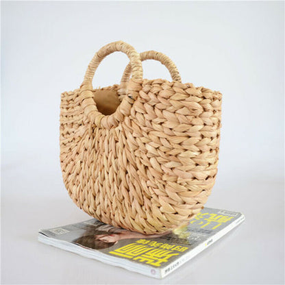 Women Retro Wicker Handbag Bags Totes Beach Summer Straw Woven Rattan Basket Bag