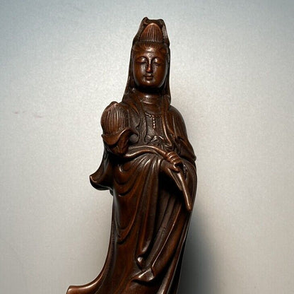 Antique Chinese Wooden Carving Kwan Yin Statue Wood Sculpture Buddha Home Decor