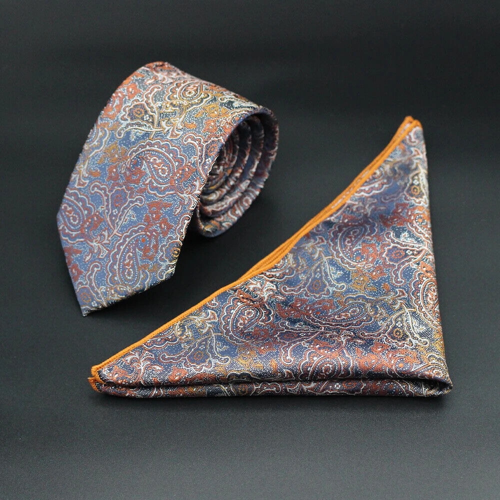 Men Necktie 2Pcs Jacquard Woven Paisley Tie Handkerchief Business Party Wear 7cm