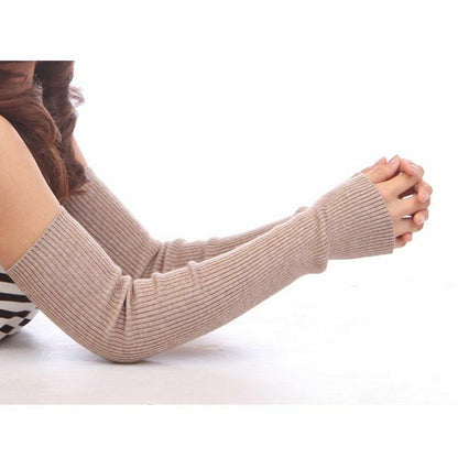 Women Thick Arm Cover 50cm Cashmere Long Sleeves Elbow Warmer Fingerless Mittens