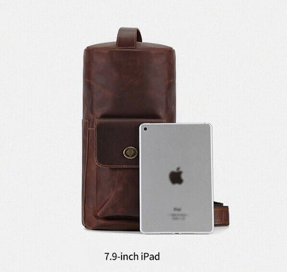 Men's Sling Backpack, Crazy Horse Leather Large Capacity Chest Bag Crossbody Bag