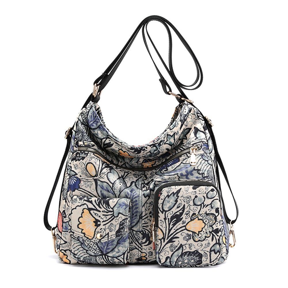 Woman Nylon Laptop Backpack Multifunctional Floral Zipper Soft Traveling Bag 1PC