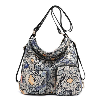 Woman Nylon Laptop Backpack Multifunctional Floral Zipper Soft Traveling Bag 1PC