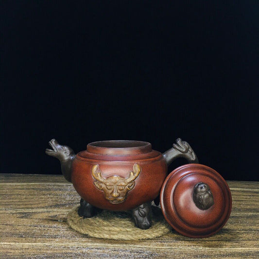vintage chinese yixing purple clay teapot zisha ceremony carving Collectible art