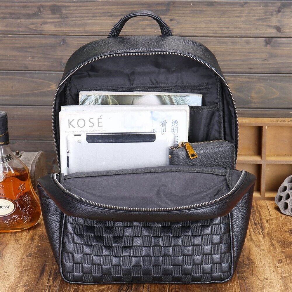 Top Cow Leather Black Backpack, Soft Leather Large Capacity Rucksack Travel Bag