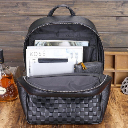 Top Cow Leather Black Backpack, Soft Leather Large Capacity Rucksack Travel Bag