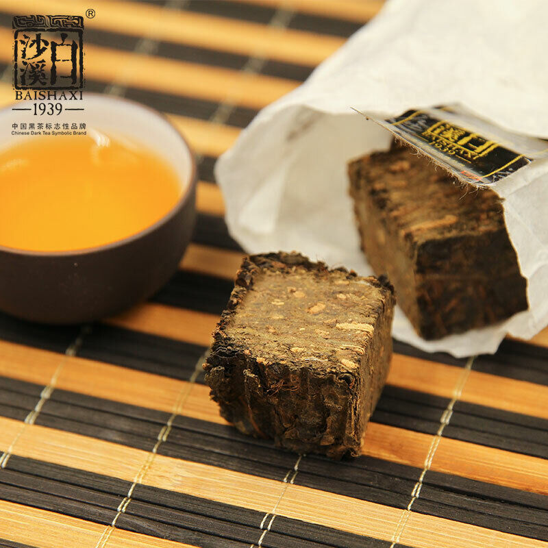 BAISHAXI Straight Foam Brick Anhua Golden Flowers Fucha Dark Tea 240g Brick