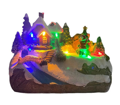 Winter Christmas Village Decorations Resin Luminous Music LED Lamps 16x10.5x14cm