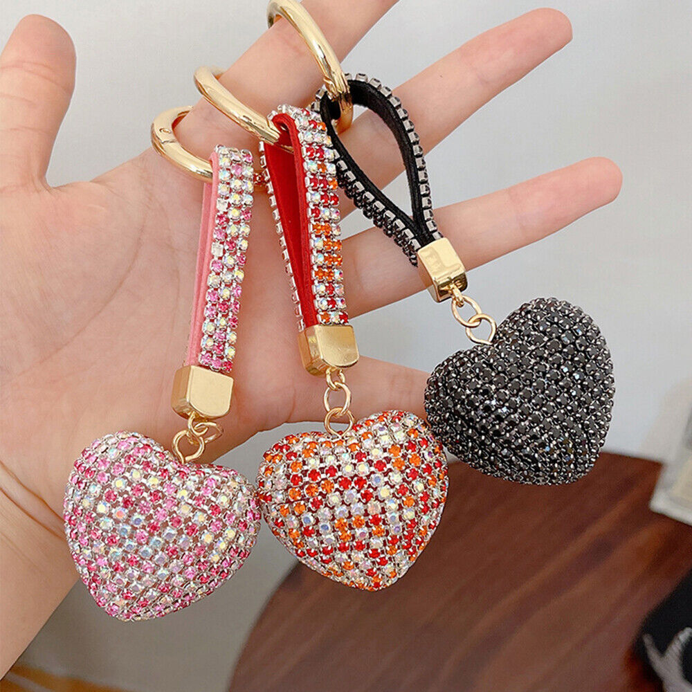 Car Hanging Bag Pendant Key Ring Jewelry Accessories Rhinestone Heart Keychain