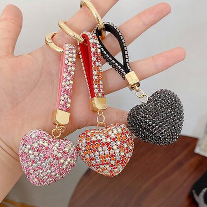 Car Hanging Bag Pendant Key Ring Jewelry Accessories Rhinestone Heart Keychain