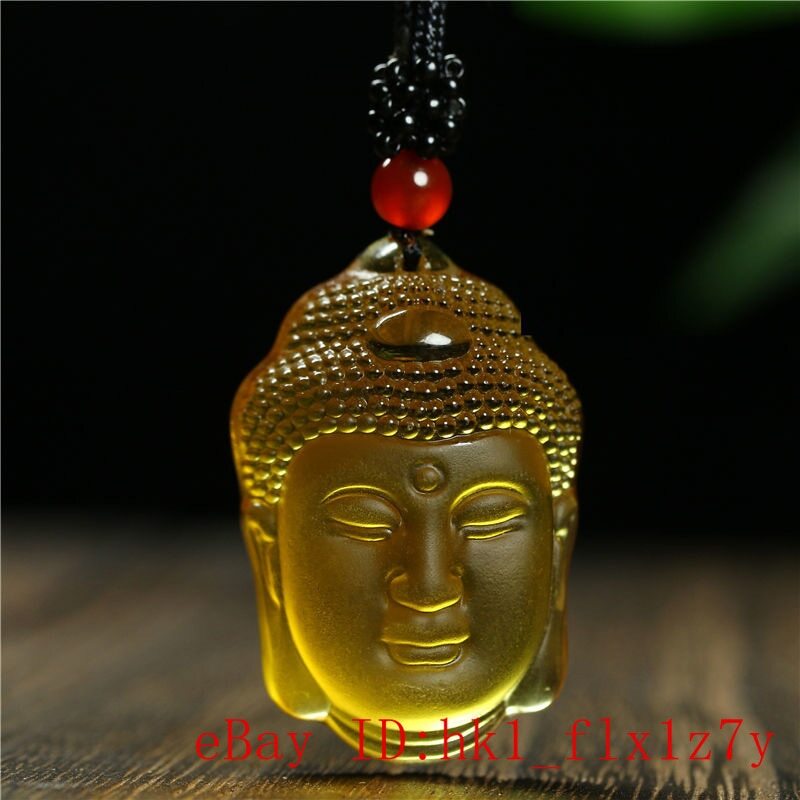 1pc New Natural Crystal Carved Buddha Head Pendant Necklace Amulet SweaterChain