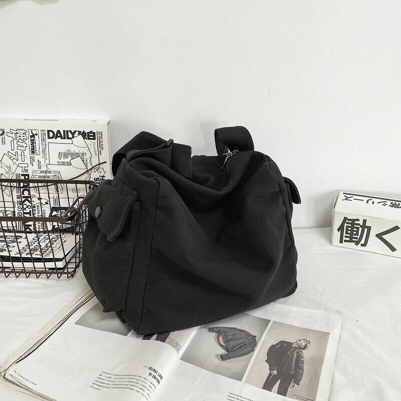 Portable Large Capacity Packages Solid Black Nylon Shoulder Bags Travle Bags