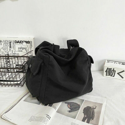 Portable Large Capacity Packages Solid Black Nylon Shoulder Bags Travle Bags