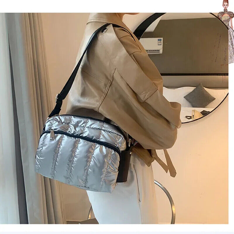 Shoulder Bag Women 2023 Winter Crossbody Down Bag Handbag Wide Shoulder