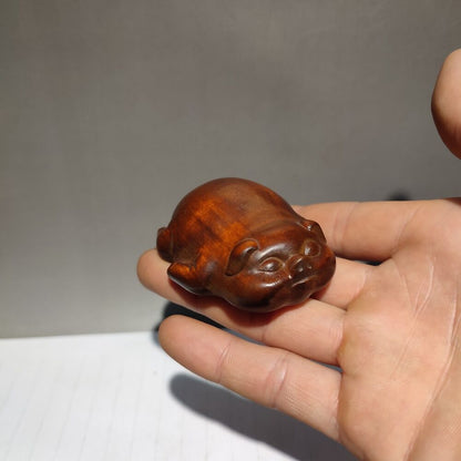 antique wood carving Handmade Statuette figurine small mini wooden Lazy pig gift