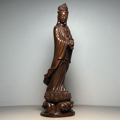 Vintage Chinese Wooden Carving Kwan Yin Statue Wood Sculpture Buddha Ornaments