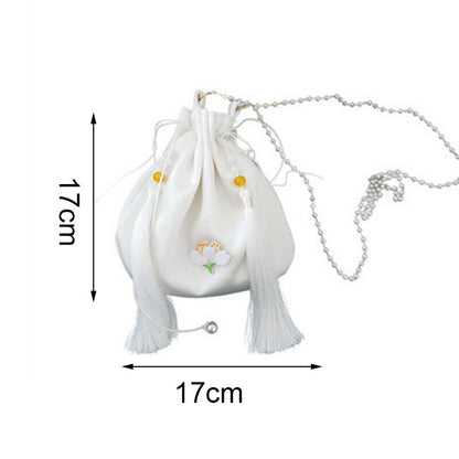 Embroidered Tassel Chinese Hanfu Bag Drawstring Wallet Handbag Silk Change Purse