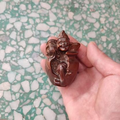 Vintage Wood Wooden Carved Carving Figure Ornament Buddha Statues Funny Wine Jar