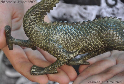 China Old Bronze Feng Shui Auspicious Dragon Loong Dragons Zodiac Animal Statue