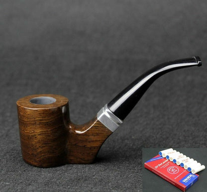 Tobacco Smoking Pipes Pouch Holder Filter Sets Handmade Ebony Wood Bent 150x52mm