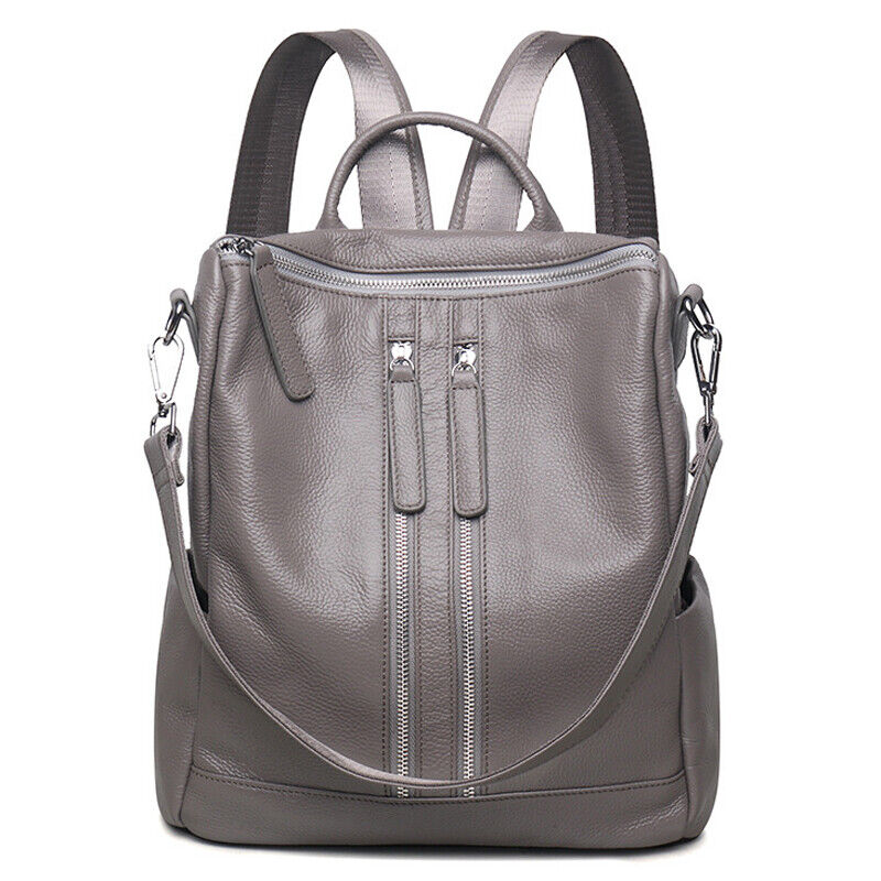 100% Genuine Leather Double Zipper Women's Backpack Travel Rucksack College Bag