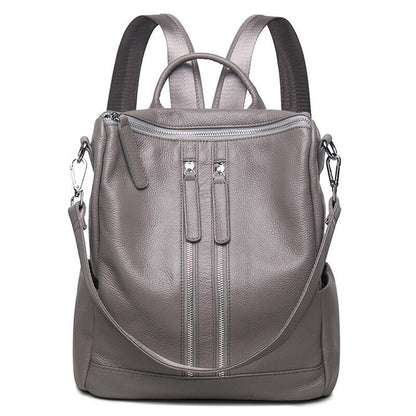 100% Genuine Leather Double Zipper Women's Backpack Travel Rucksack College Bag