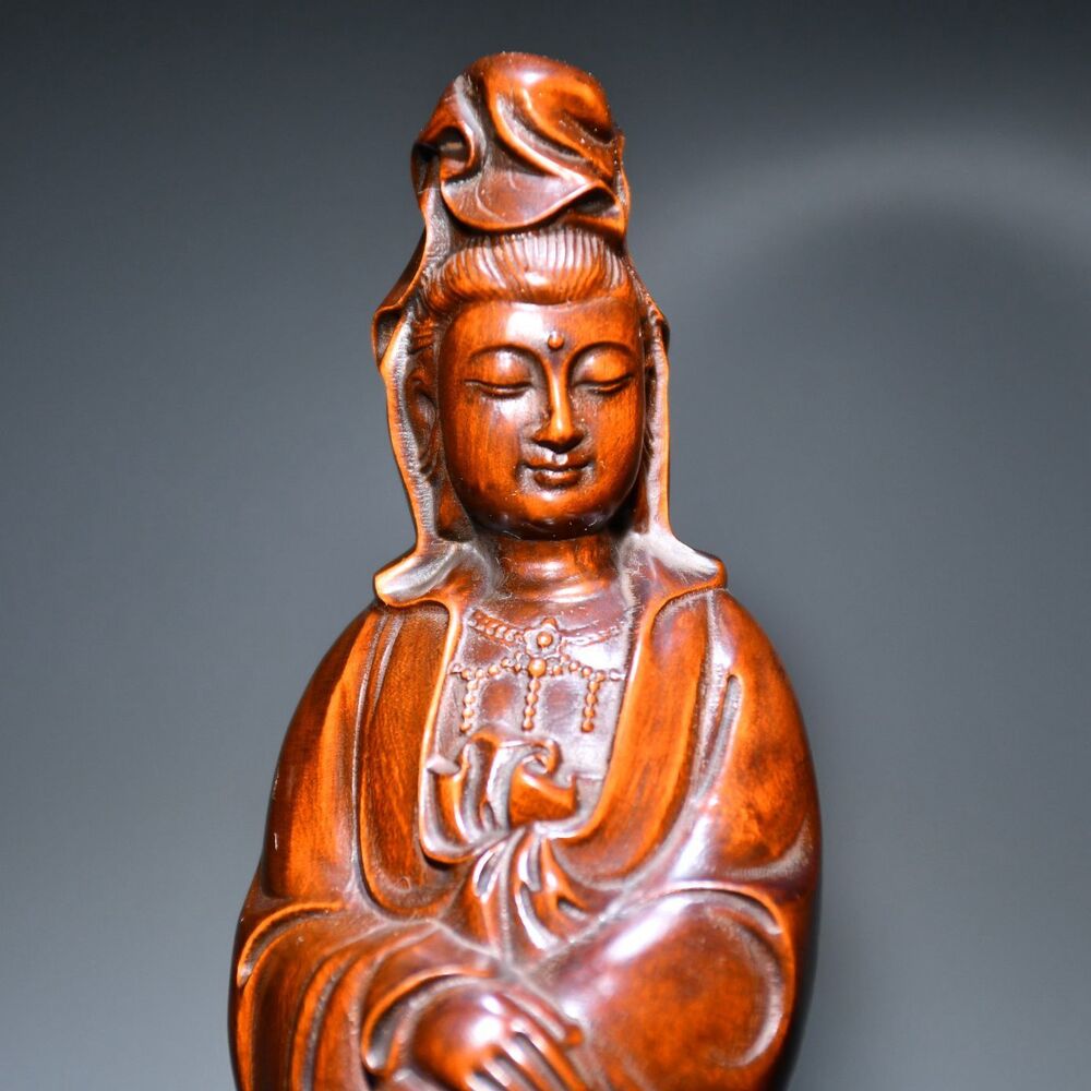 Wooden Carving Rosary Kwan Yin Statues Boxwood Sculptures Buddha Home Decor Art