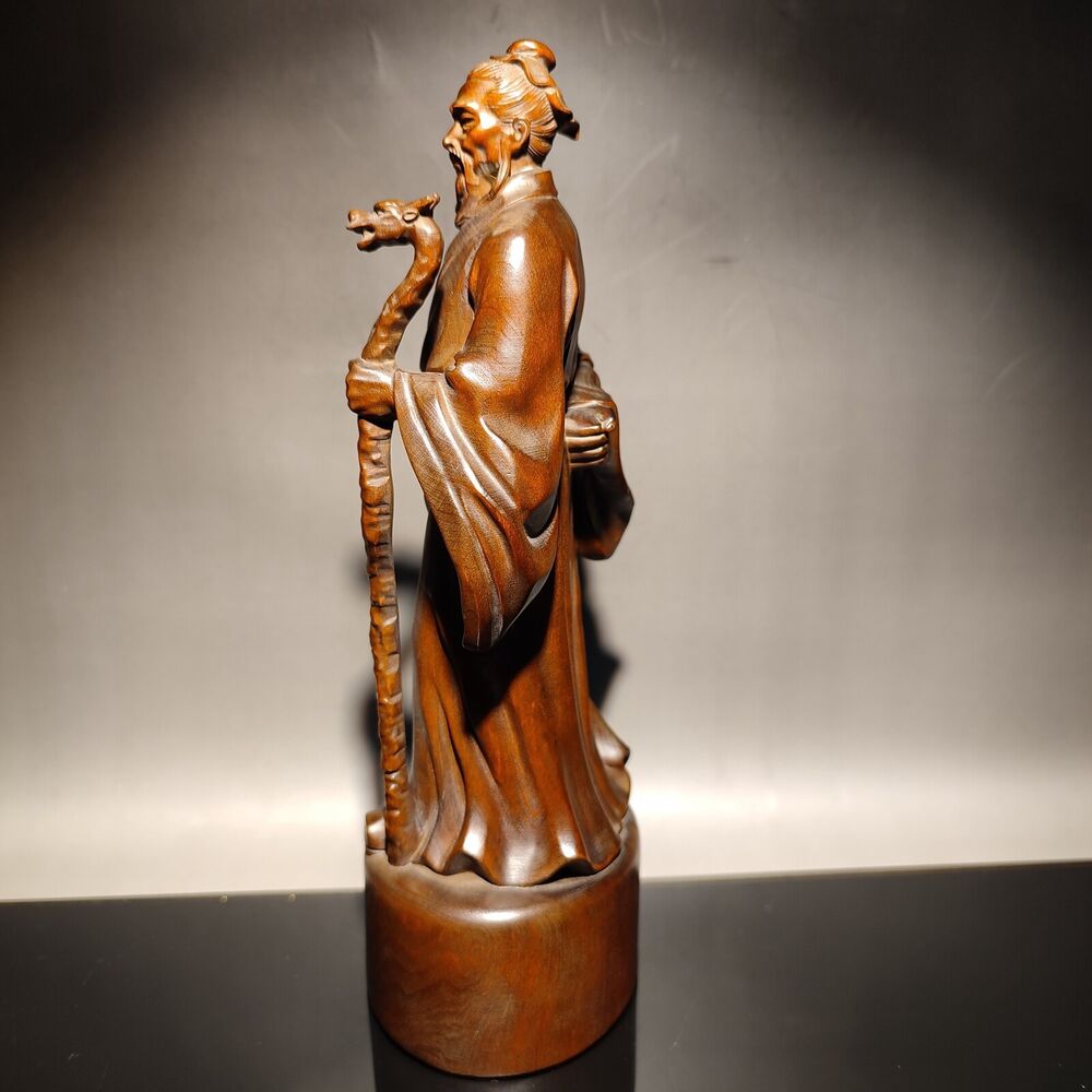 antique wooden carved figures Li Shizhen chinese boxwood wood statue vintage art